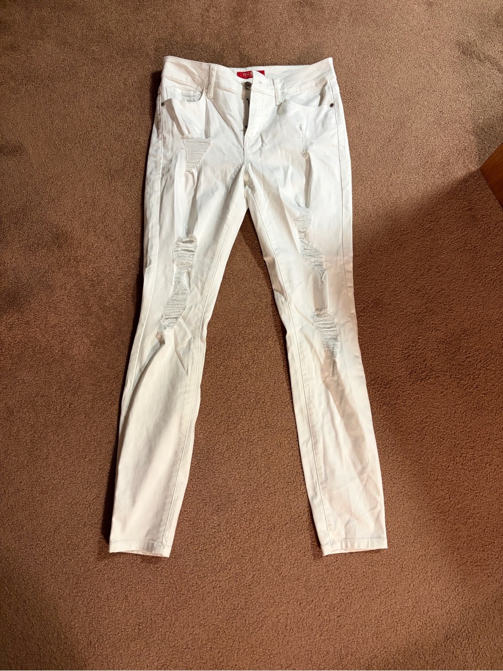 Guess by Marciano White Women's Skinny Ripped Jeans